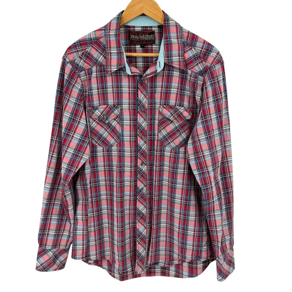 Rock‎ and Roll Cowboy Mens Large Pearl Snap Long Sleeve Shirt Western Rodeo Work - Picture 2 of 6